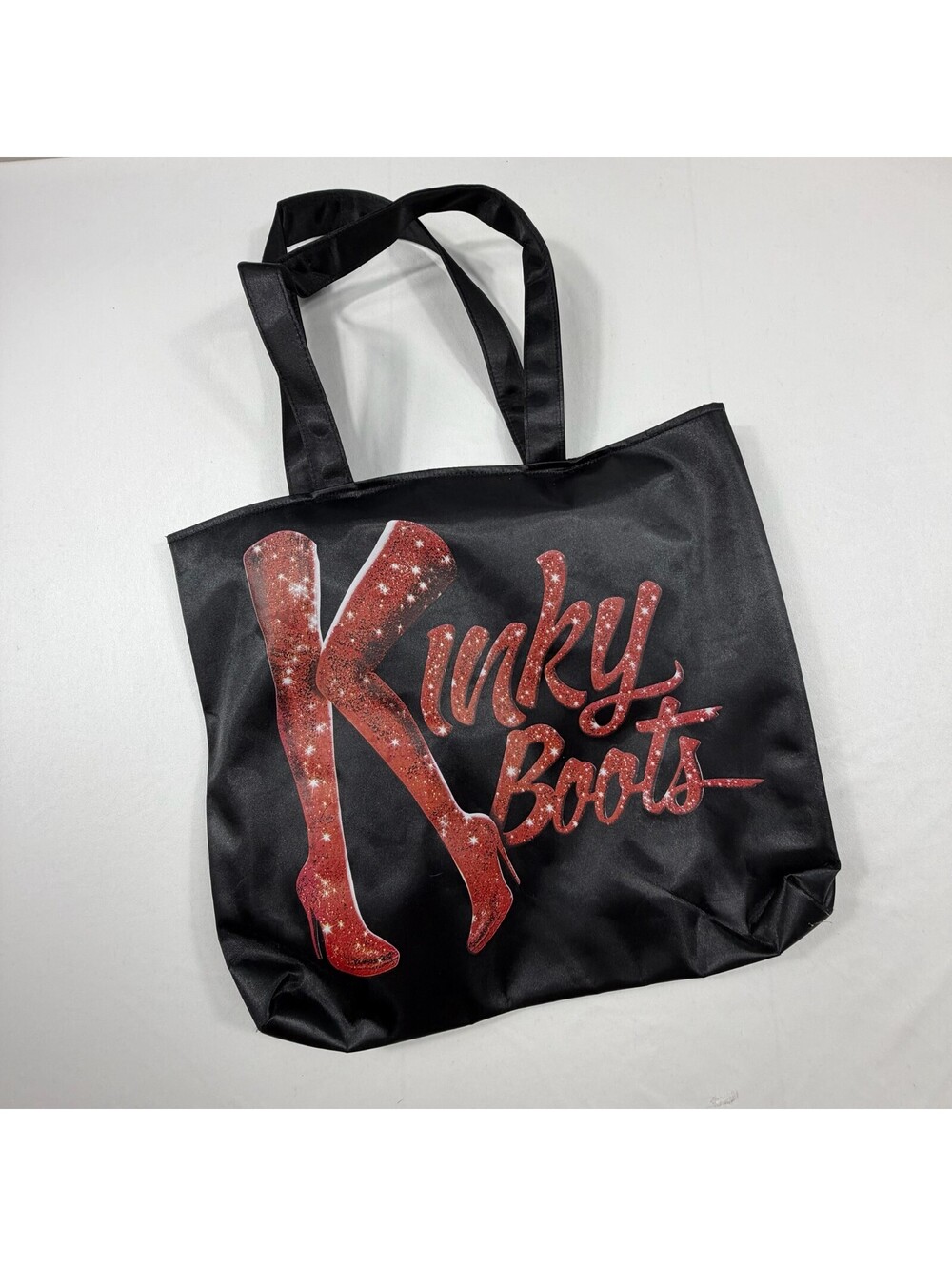 Kinky Boots Black Tote Bag with Red Glitter Logo